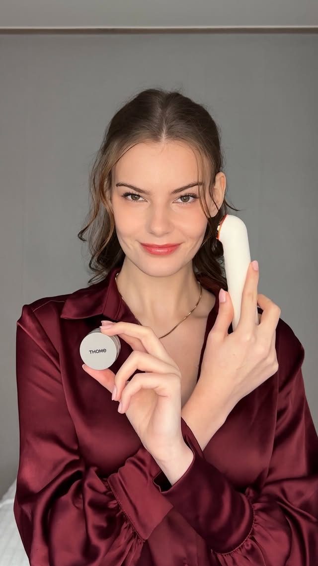Instagram post by @kate_wilczynska_ for Exprive. Caption reads: Adding an at-home beauty device to my routine and....