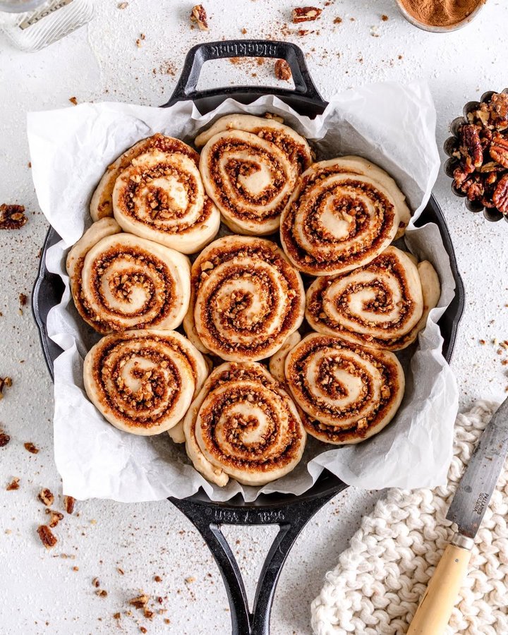 Instagram post by @cloudykitchen for Bake from Scratch. Caption reads: Soooo I wasn’t meant to post these vegan cinnamon....