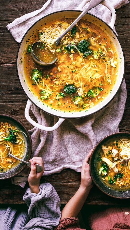 Instagram post by @boobtofood for Woolworths. Caption reads: A play on a traditional chicken noodle soup is....