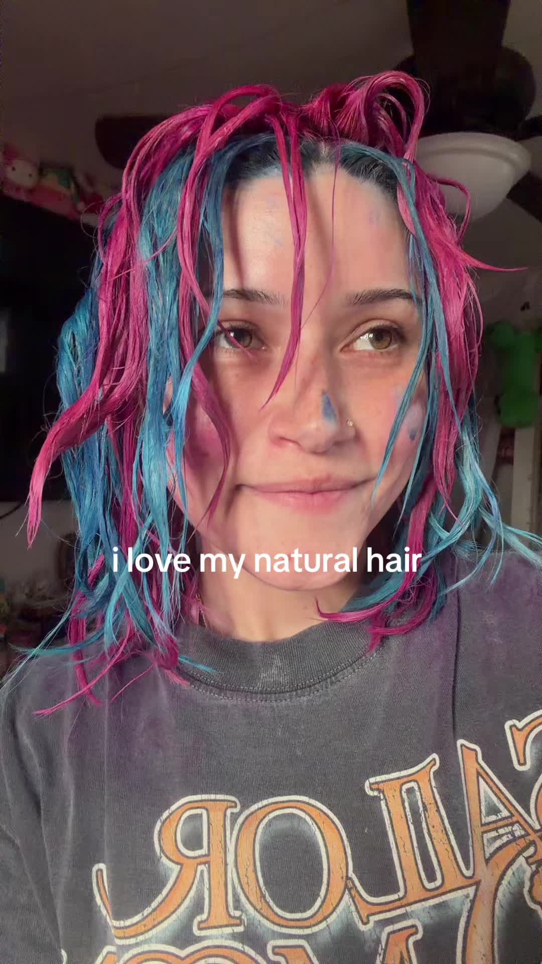 TikTok post by @puresoftie for oVertone Color. Caption reads: i used @oVertone Color magenta majesty and blue....