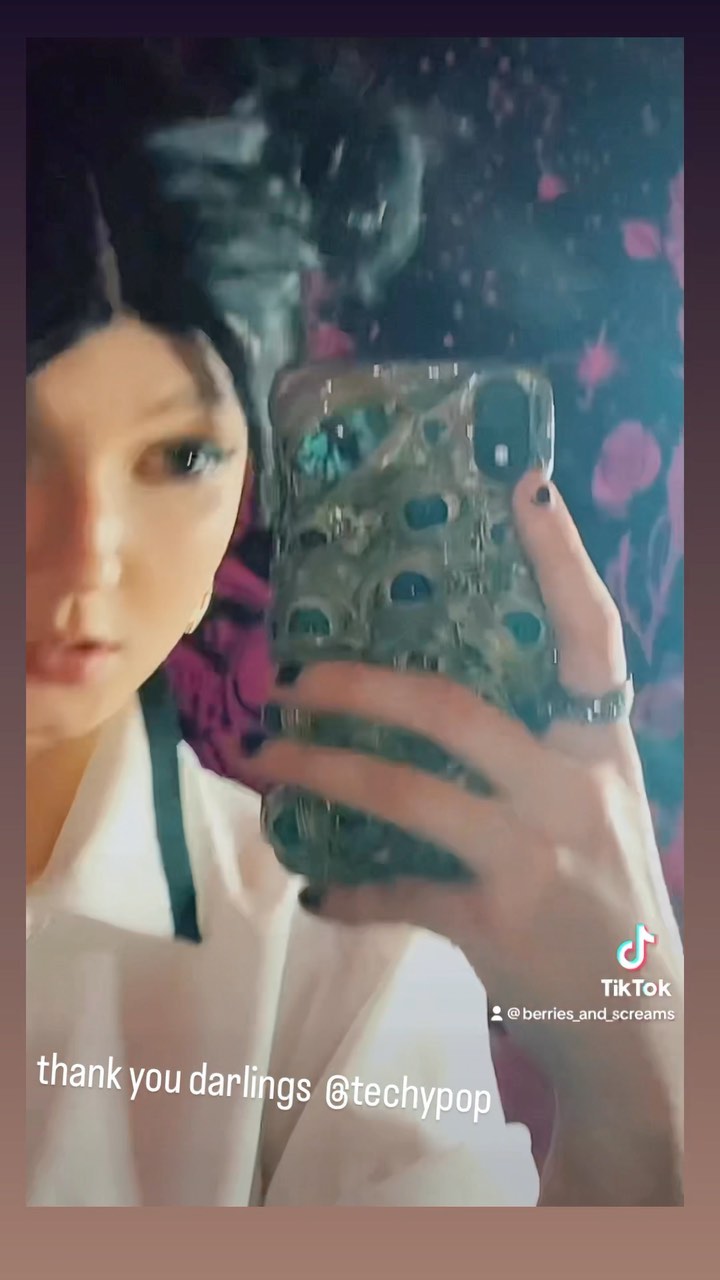 Instagram post by @beewxi for Techypop. Caption reads: This phone case is honestly my favorite thing and....