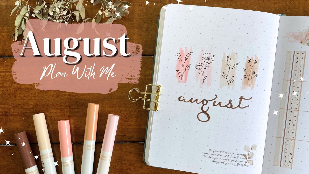 YouTube post by @anabruns for The Washi Tape Shop. Caption reads: PLAN WITH ME!🌸| August Bullet Journal Set Up |....