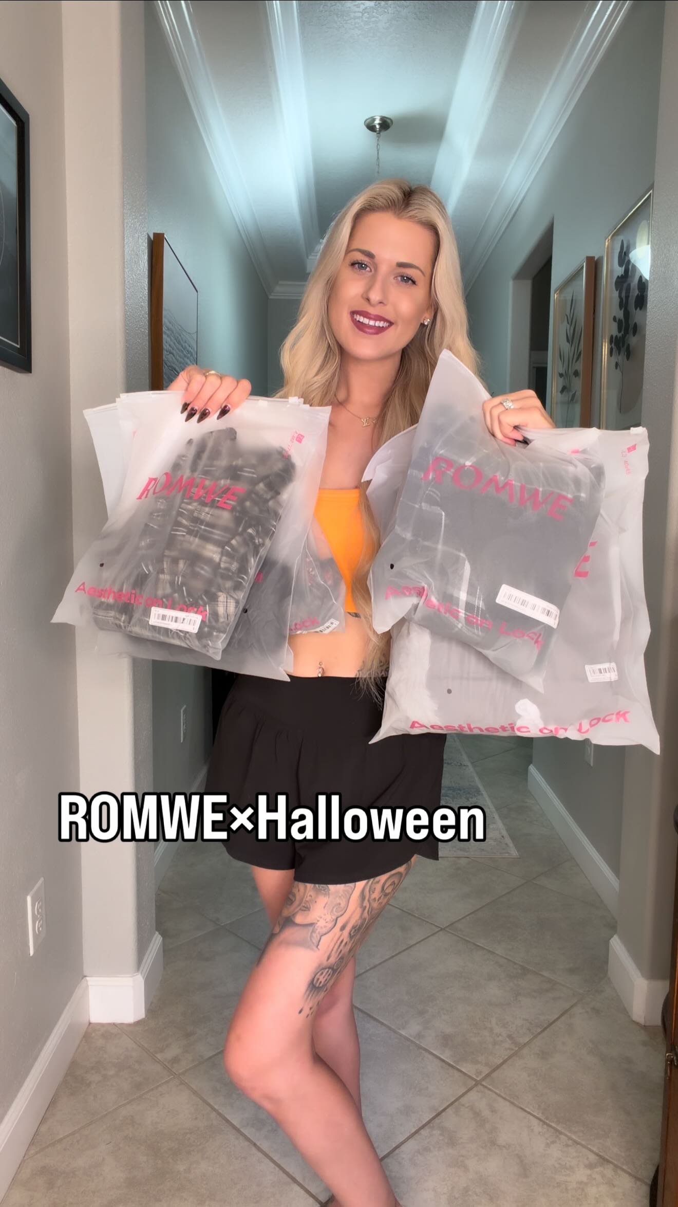 Instagram post by @megdabber_ for ROMWE. Caption reads: 🖤 Not a costume, just the vibe 😏🍂 @Romwe came....