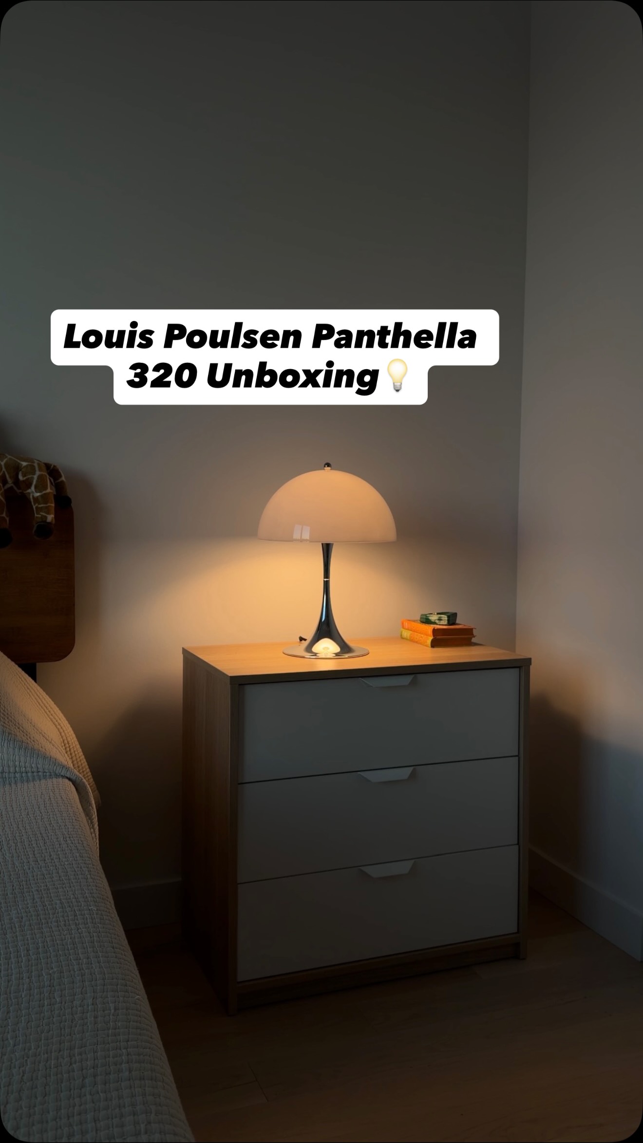 Instagram post by @drewjoiner_ for Louis Poulsen. Caption reads: Panthella 320 Unboxing 💡

#louispoulsen #lighting....