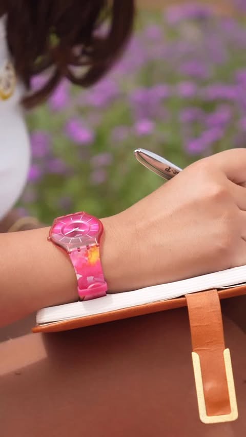 Instagram post by @mintxque.__ for Swatch. Caption reads: Serving tropical hues on my wrist 🌴✨ #Swatch....