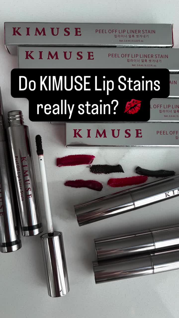 TikTok post by @fashionbeautyloverr for Kimuse. Caption reads: KIMUSE Peel Off Lip Liner Stains are so easy to....