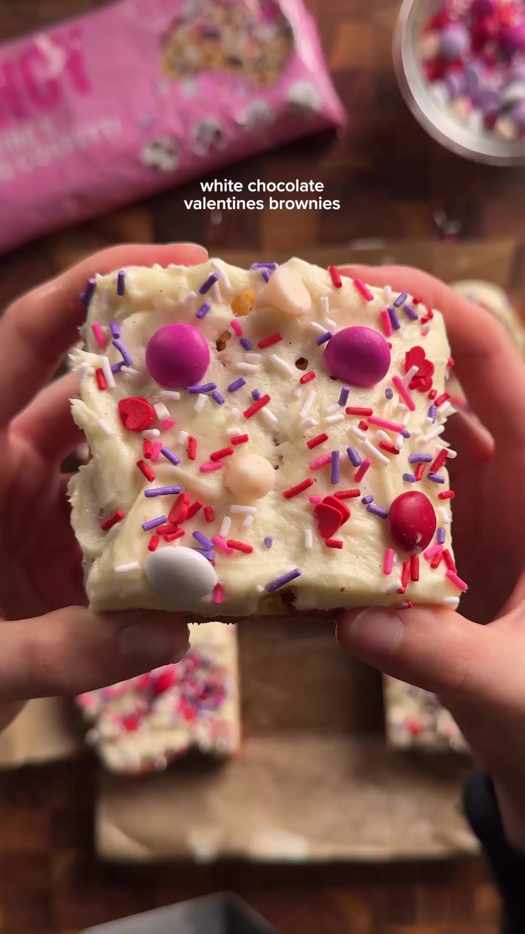 TikTok post by @emijuju for Fancy Sprinkles. Caption reads: [...] chocolate valentines brownies w/ @Fancy....