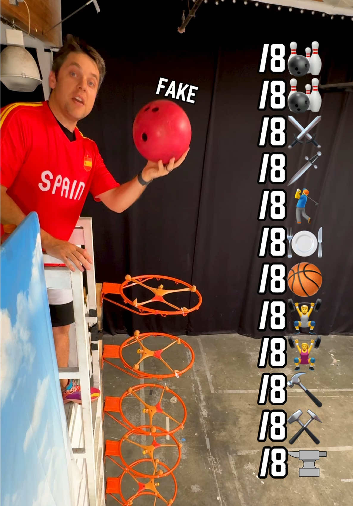 TikTok post by @jugglinjosh for Basic Fun!. Caption reads: Wait for the anvil! 👀 I was challenged by @Basic....