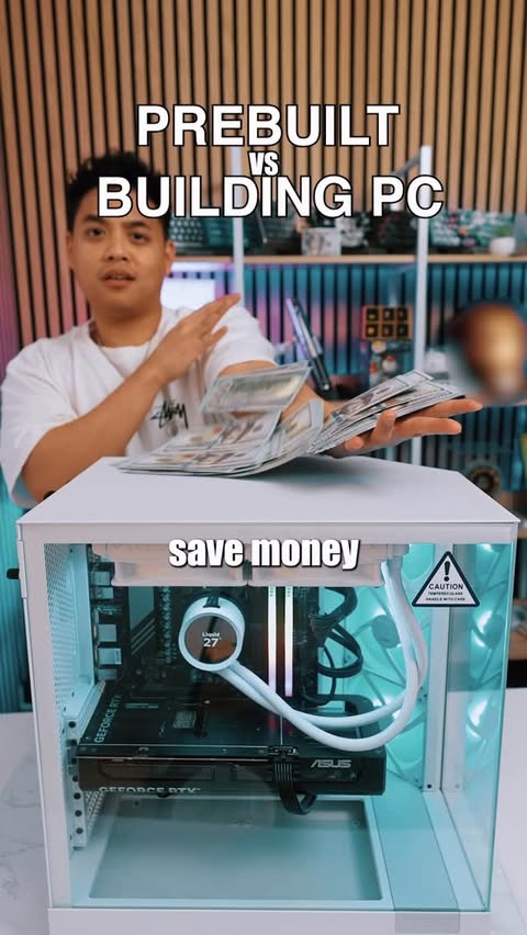 Instagram post by @jonjontech for NZXT. Caption reads: Prebuilt PC vs. Building your own: NZXT Player Two....