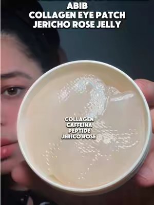 TikTok post by @faelmyr for Abib US Store. Caption reads: Abib Collagen eye patch Jericho rose jelly @Abib....