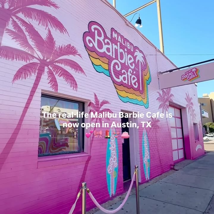 Instagram post by @365thingsaustin for American Red Cross. Caption reads: 👛 The real-life Malibu Barbie Cafe is officially....