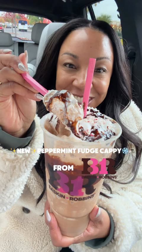 Instagram post by @lex.loves_ for Baskin-Robbins. Caption reads: Trying Baskin-Robbins new Peppermint Fudge Cappy....