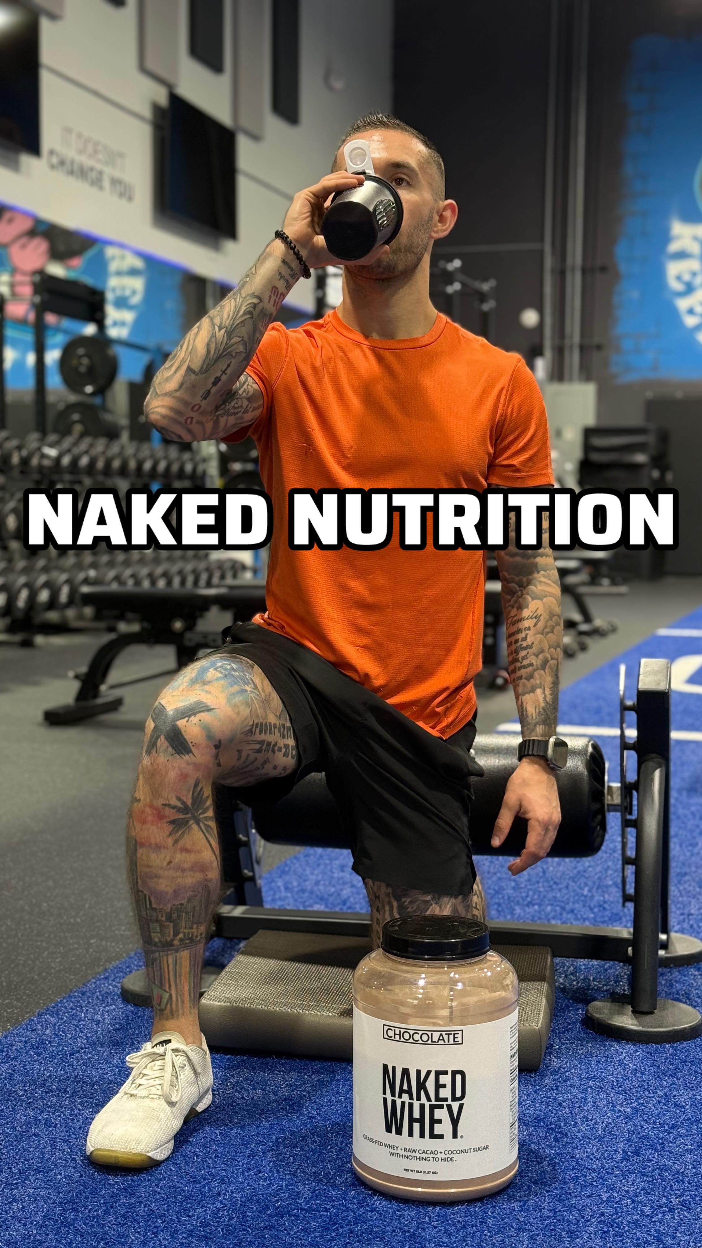 Instagram post by @dr.zachcolls for NAKED nutrition. Caption reads: [...] 💪 That’s where @nakednutrition Chocolate....