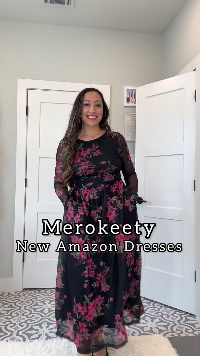 Instagram post by @victoriabelliston for Merokeety. Caption reads: These dresses just dropped on Amazon! I love how....