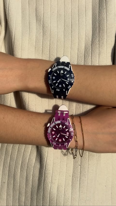 Instagram post by @calliemarchant for Swatch. Caption reads: [...] Styling the Scubaqua watches from....