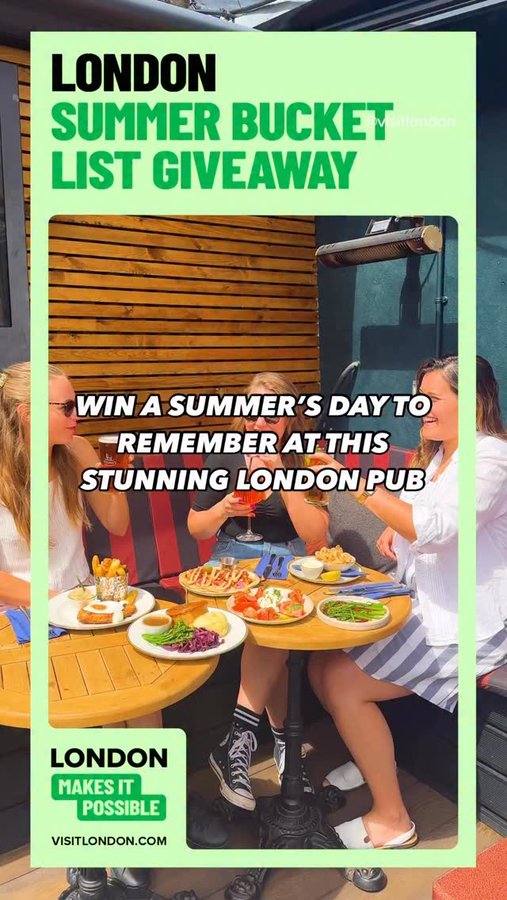 Instagram post by @youngspubs for VISIT LONDON. Caption reads: ad ☀️GIVEAWAY☀️ To celebrate summertime in London,....