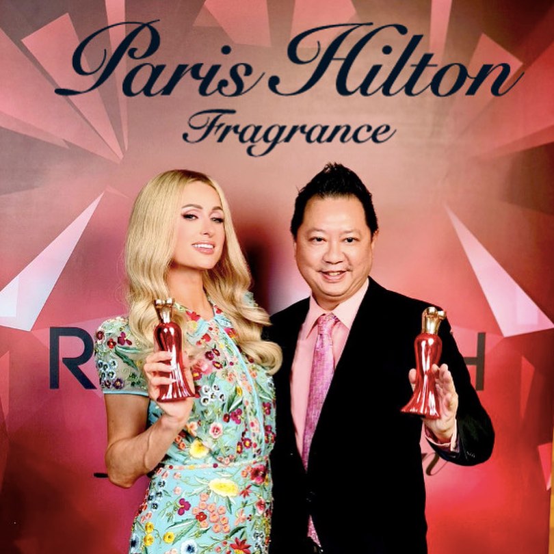 Instagram post by @adamhammer8 for Paris Hilton Fragrances. Caption reads: A precious chance to be able to visit Paris Hilton....