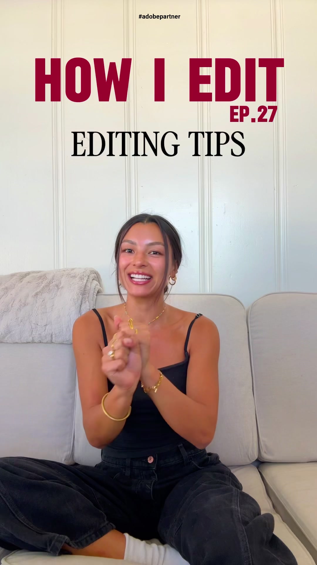 TikTok post by @happywithmeg for Adobe Video. Caption reads: [...] to make your editing better! using @Adobe....