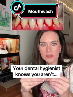 TikTok post by @selfcarehygienist for Dr Dent. Caption reads: @DR.DENT - shop #mouthwash #oralhealth #gingivitis....