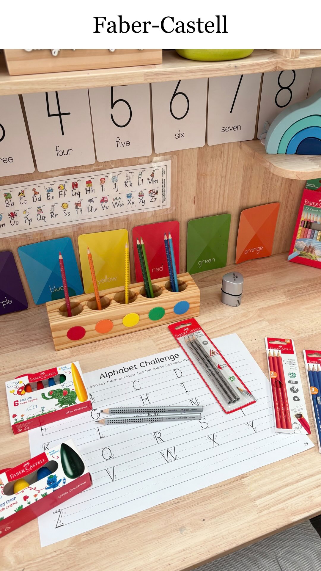 Instagram post by @early.learning.play for Faber-Castell. Caption reads: •FABER-CASTELL• Attention teachers, educators and....