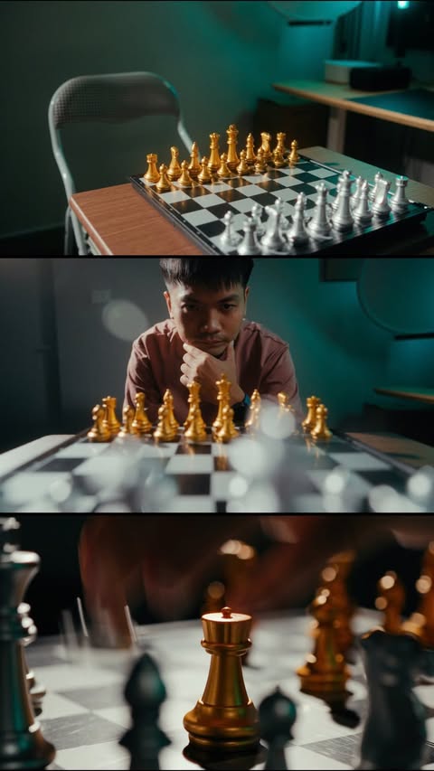 Instagram post by @kienvideo for amaran. Caption reads: How i set up lighting for my chess game....