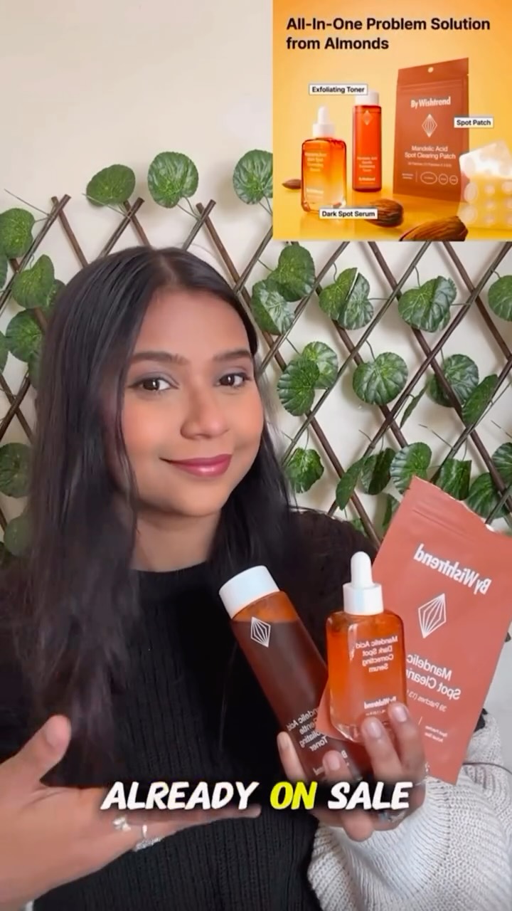 Instagram post by @angel_indxb for Wishtrend. Caption reads: YOUR ULTIMATE TRIO POST ACNE DARK SPOT ERASER KIT....