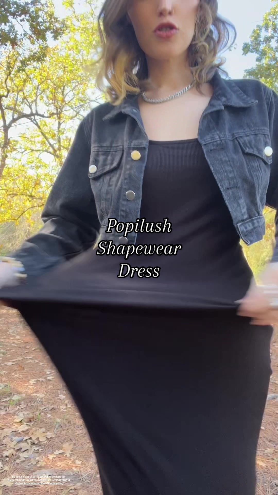 TikTok post by @la.jefecita.gitana for Popilush. Caption reads: The Popilush shapewear dress just smooths [...].
