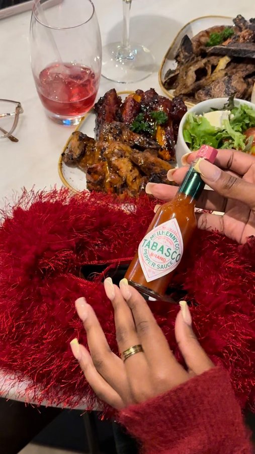 Instagram post by @boyabenyathi_ for TABASCO. Caption reads: [...] food 👗🔥 A splash of style, a dash of....