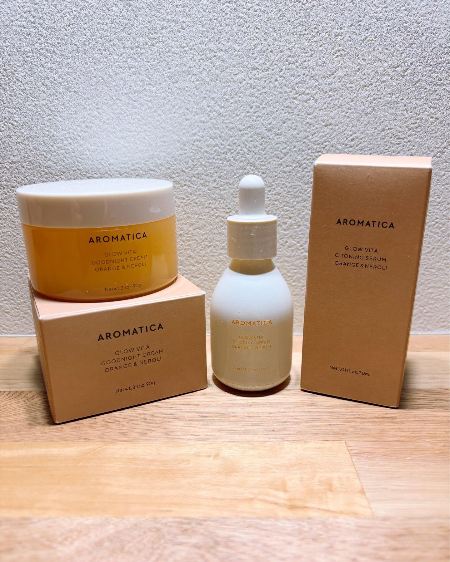 Instagram post by @mami.aya8833 for AROMATICA JAPAN. Caption reads: @aromatica.jp  様よりグロービタライン2種セットをいただきました。

『グロービタ....