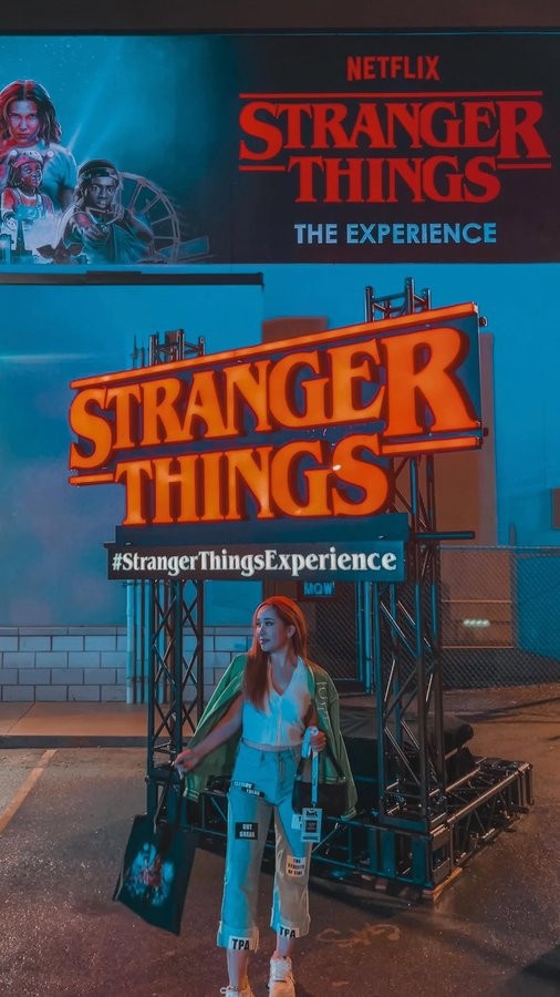 Instagram post by @saminabatyrova for Stranger Things Experience. Caption reads: Step into the world of #StrangerThings at the....
