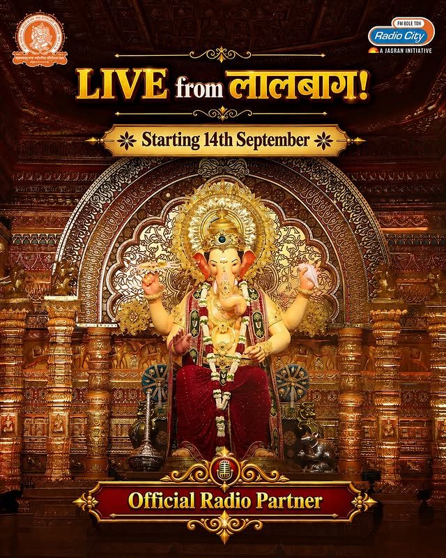 Instagram post by @rjgaurav91 for Radio City. Caption reads: [...] presence of Lalbaugcha Raja LIVE on Radio....