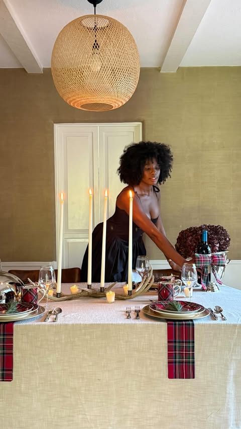 Instagram post by @rotiibrown for Pottery Barn. Caption reads: Tablescaping made easy with @potterybarn. I used....