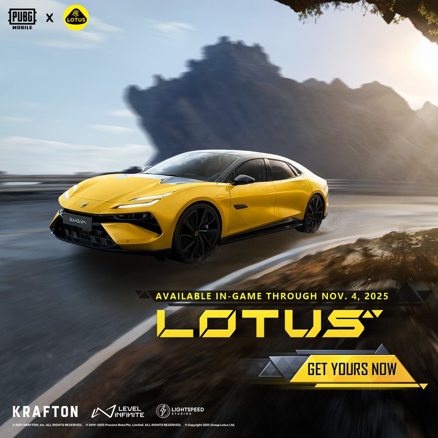 Instagram post by @lotuscars for PUBG MOBILE. Caption reads: A legacy of elegance, reimagined for the....