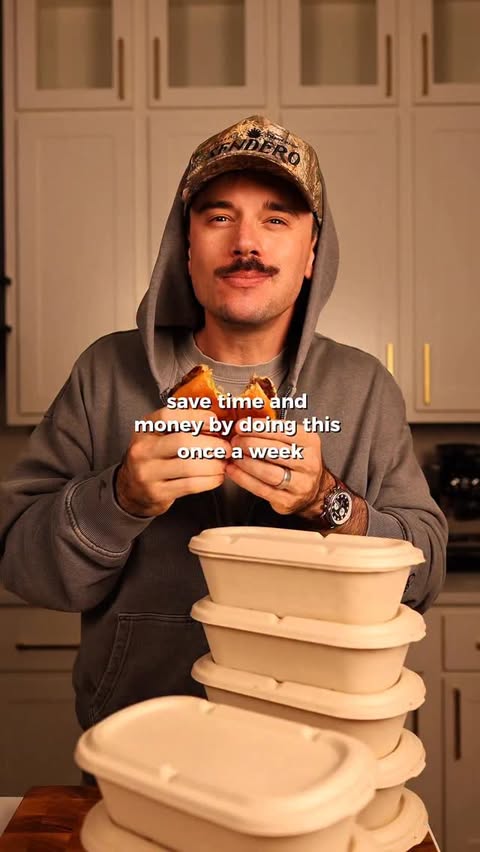 Instagram post by @barefoodtim for Traeger Grills. Caption reads: [...] it meal prep: smashburger patties w/....