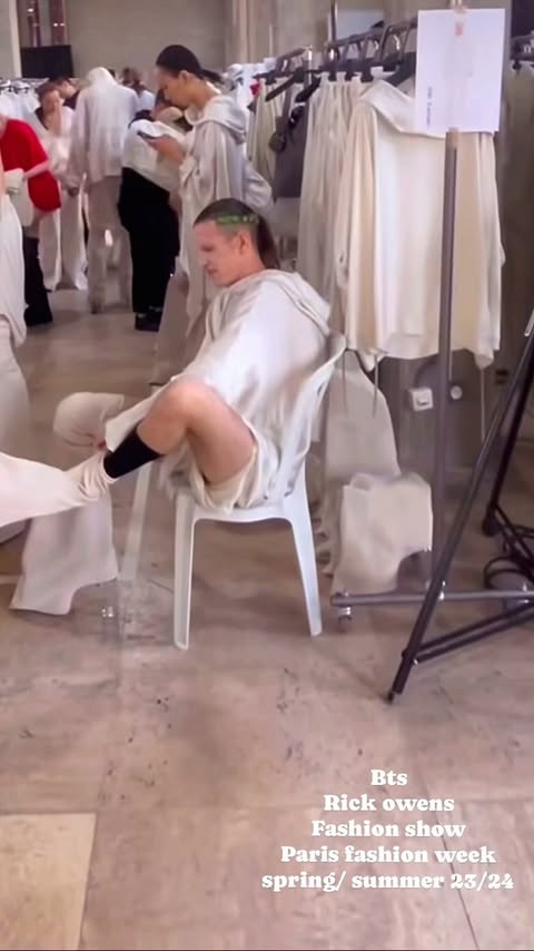 Instagram post by @jdinero25 for RICK OWENS ONLINE. Caption reads: Bts Before the Rick Owens Show.