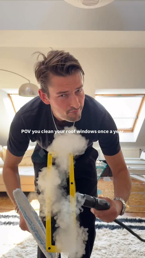 Instagram post by @fritzflat for VELUX. Caption reads: [...] color of that water 🤢 Ad/ I clean my @VELUX....
