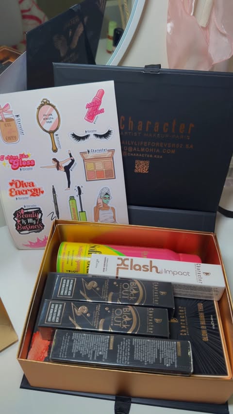 Instagram post by @dima.ayb.fawal for Character Cosmetics. Caption reads: High high quality , كتير بحب هل براند و بحب كيف....