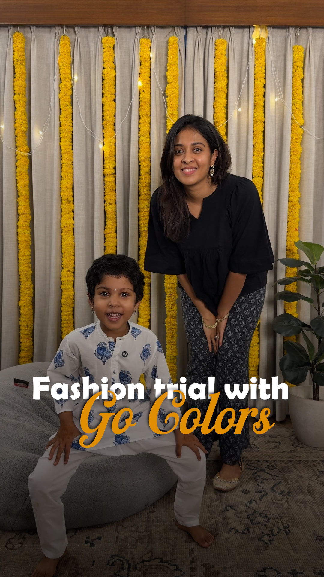 Instagram post by @yaasvee for Go Colors. Caption reads: Festive fittings with my little fashion critic,....