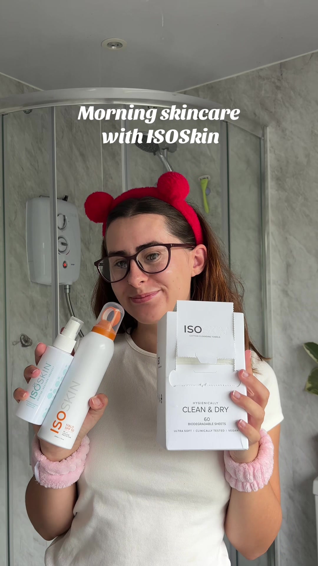 TikTok post by @shaunamathxr for ISOCLEAN. Caption reads: Morning skincare routine with the @ISOCLEAN clear....
