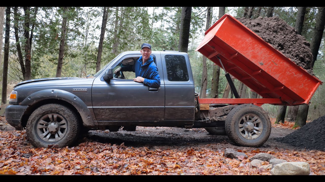 YouTube post by @ModernSelfReliance for EcoFlow. Caption reads: Converting Pickup Truck into DUMP TRUCK! (ft. .