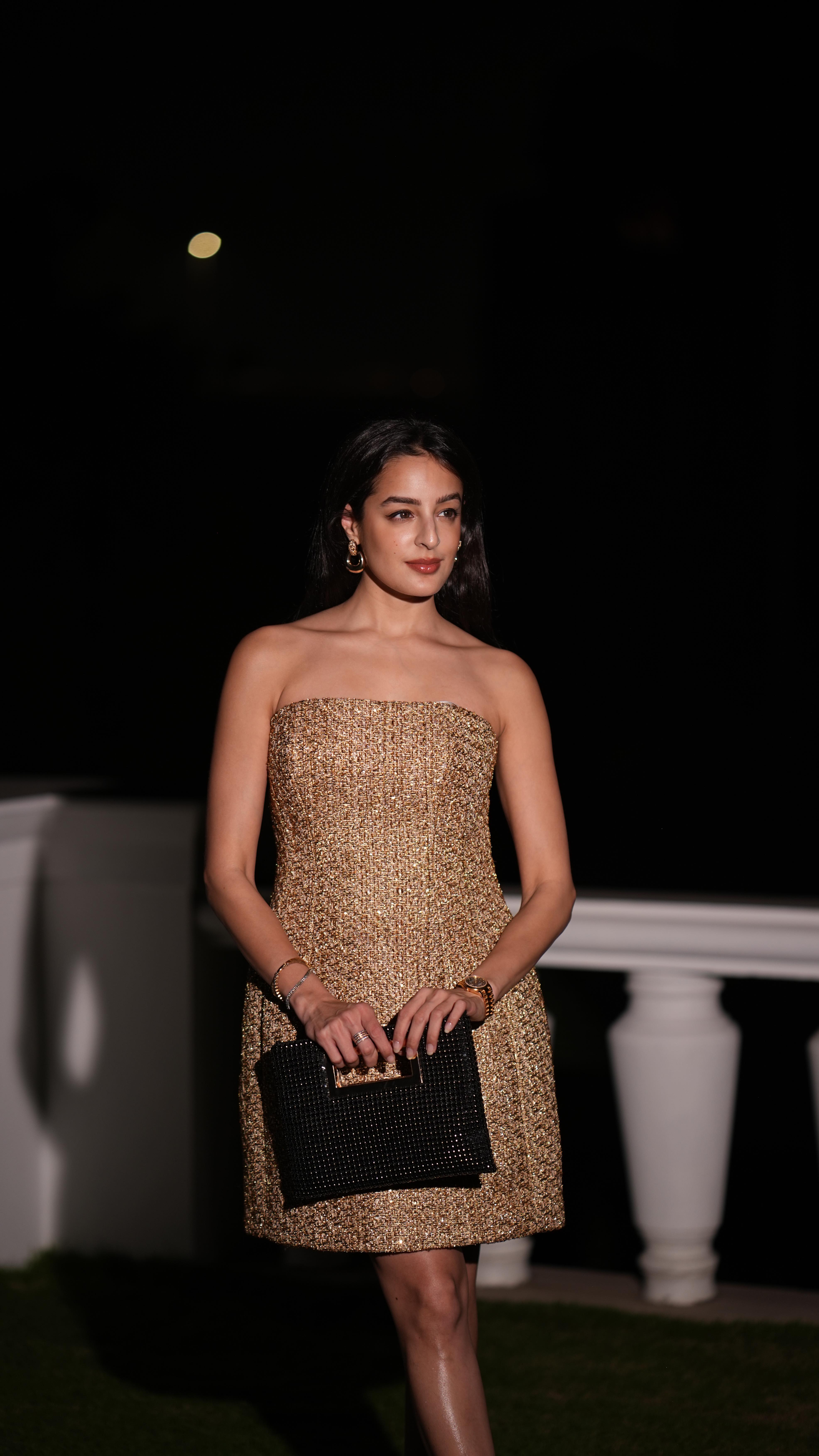 Instagram post by @tarinimanchanda for Forever New. Caption reads: A golden whisper of charm ~

@tarinimanchanda....