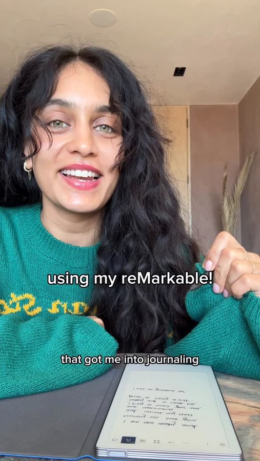 Instagram post by @radhidevlukia for reMarkable. Caption reads: My favorite way of getting things out of my head....