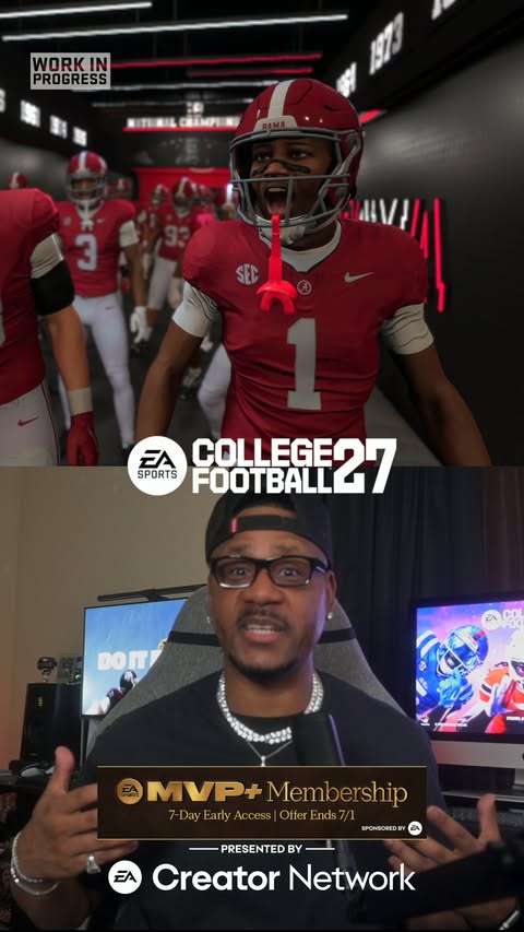 Instagram post by @ticoistocory for EA SPORTS College Football. Caption reads: [...] equipment and DRIP coming to **EA SPORTS....