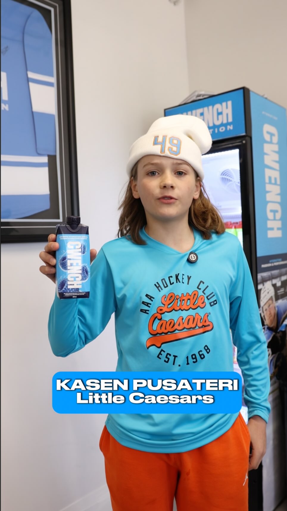 Instagram post by @maha_hockeyig for CWENCH Hydration. Caption reads: [...] coming to Michigan Hockey 🏒....