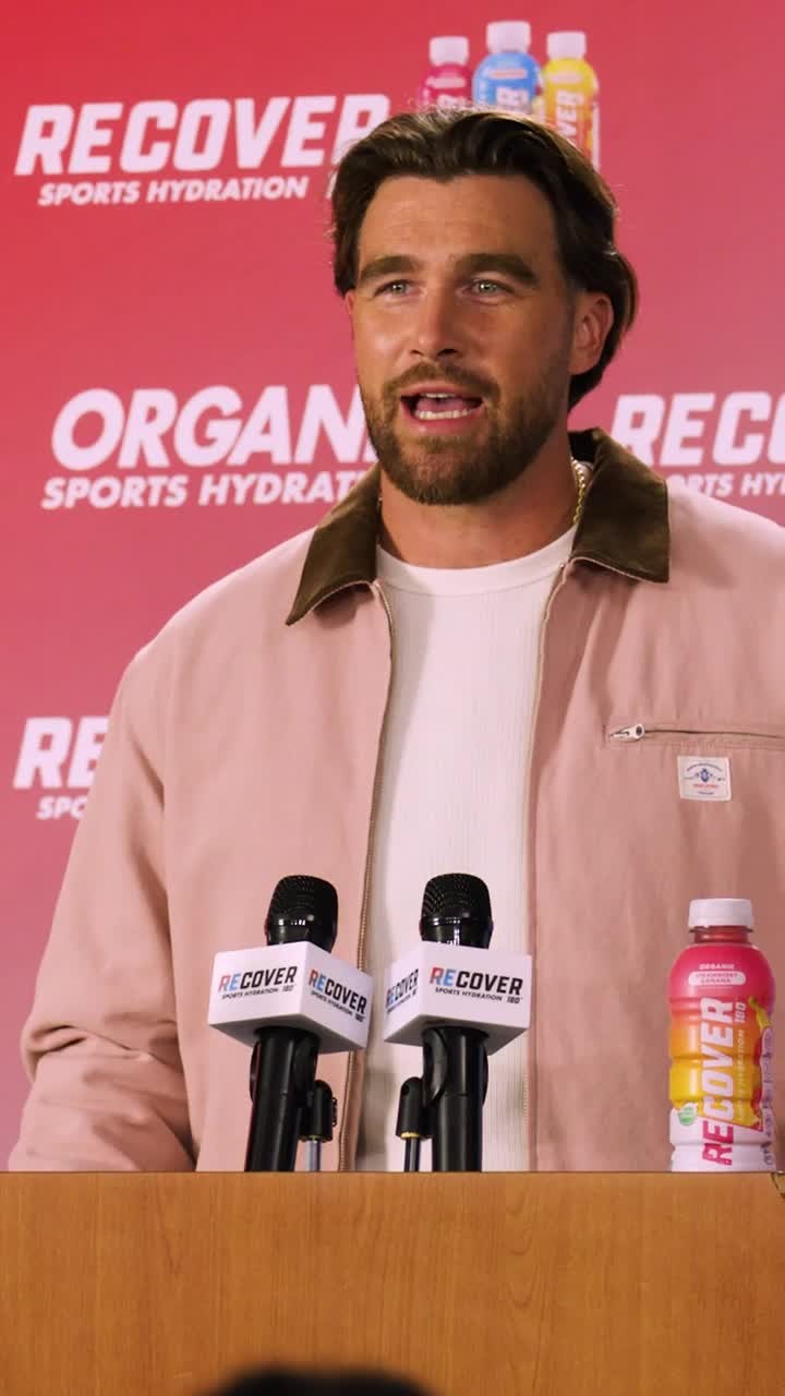 Instagram post by @boardroom for DrinkRecover. Caption reads: EXCLUSIVE: Travis Kelce has joined organic....