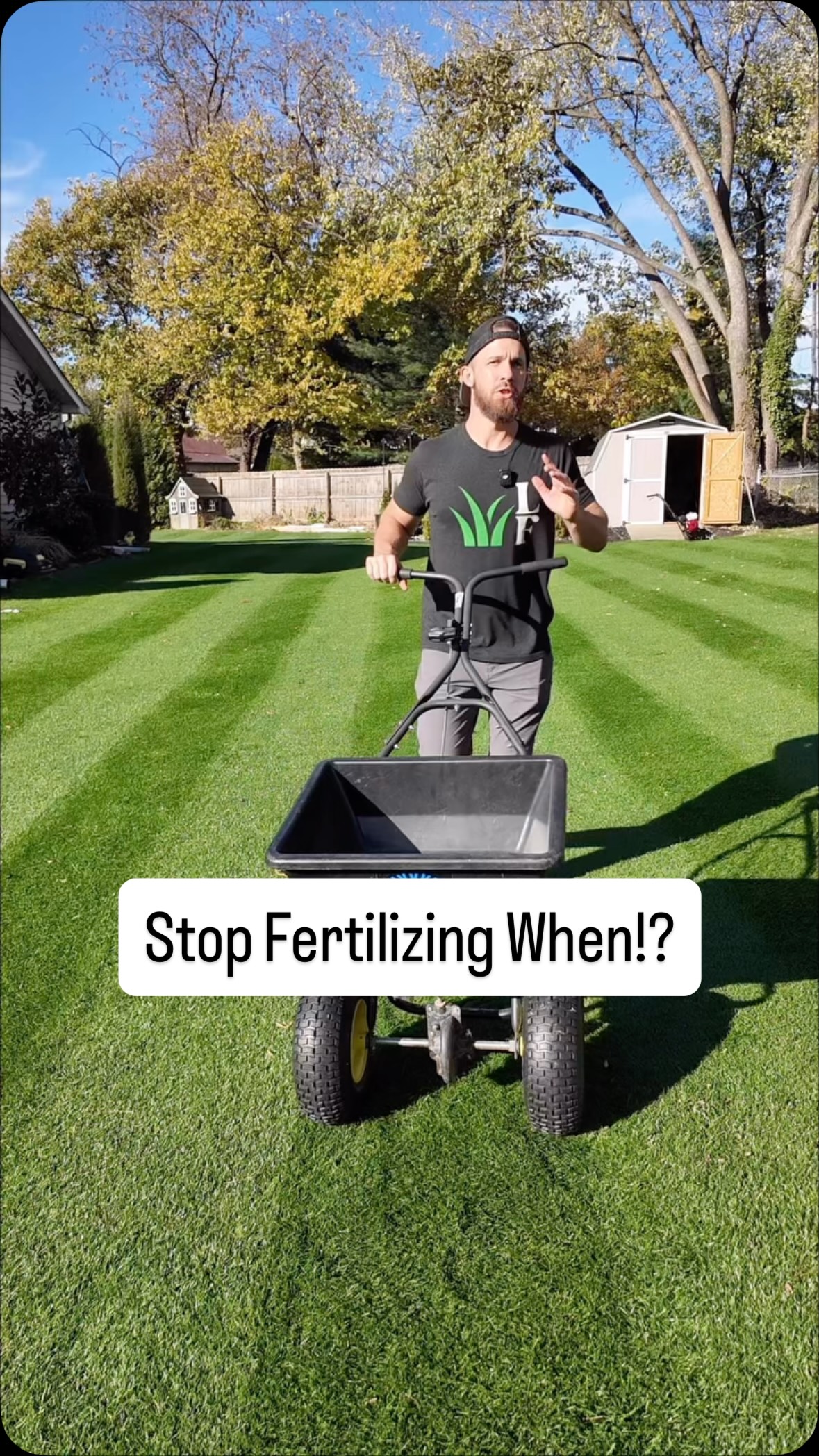 Instagram post by @rootedlawnco for Simple Lawn Solutions. Caption reads: When should you stop fertilizing your cool season....