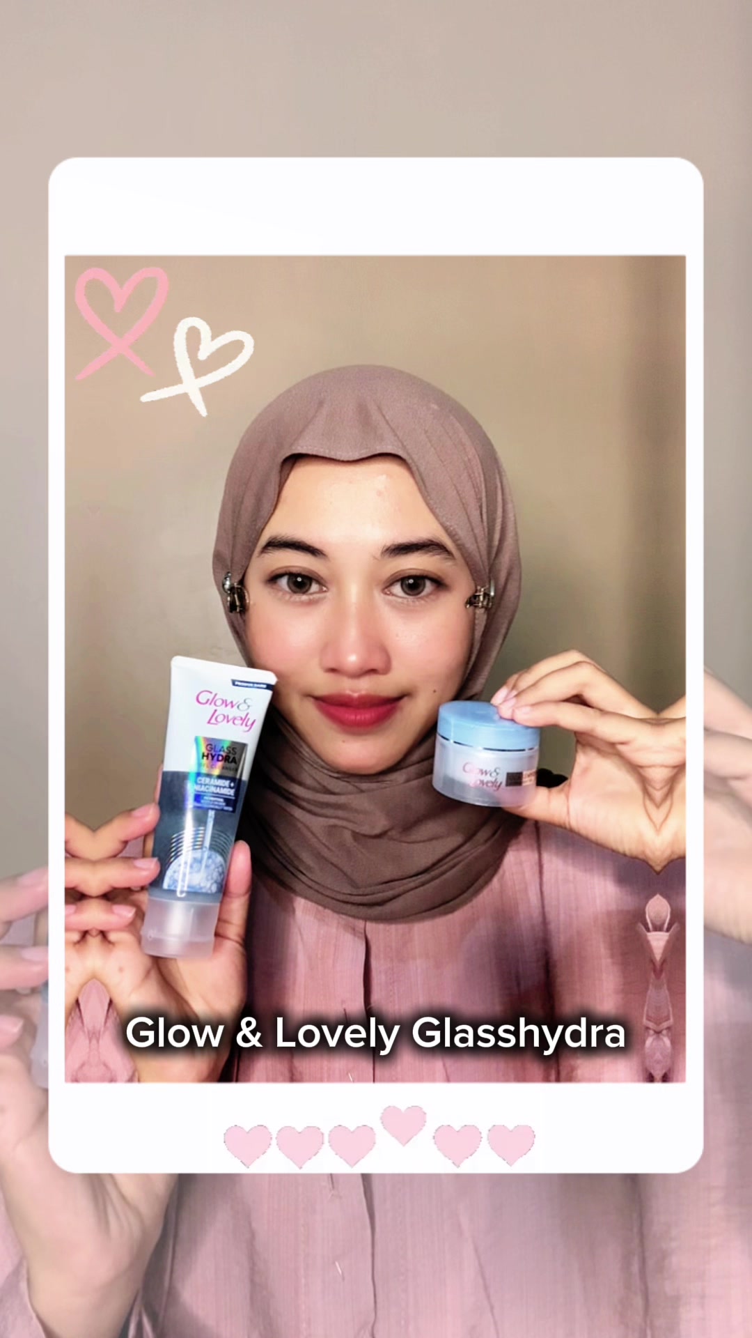 TikTok post by @arfamafa for Glow & Lovely Arabia. Caption reads: No filter, just healthy glass skin. ✨ Sekarang....