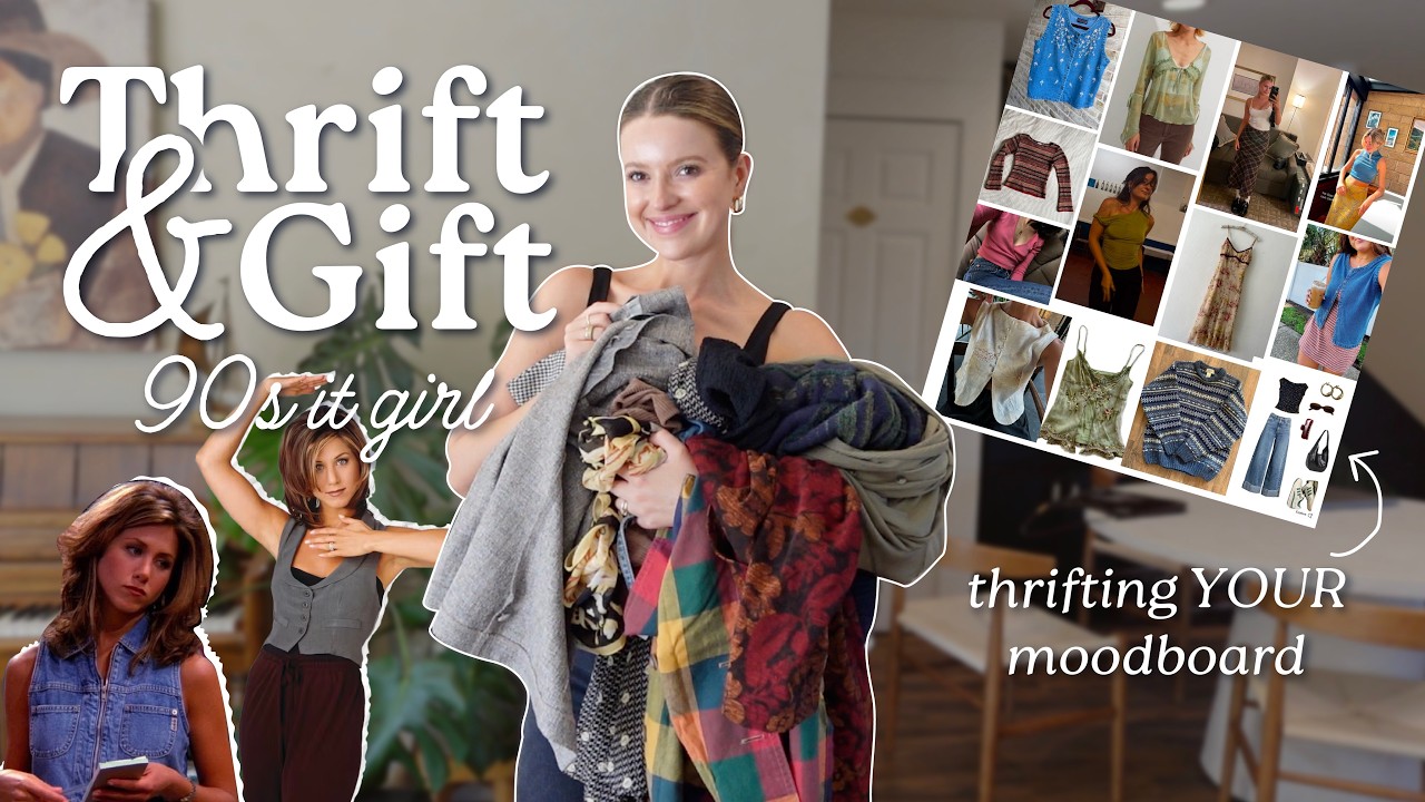YouTube post by @MichelJanse for Vellabox. Caption reads: THRIFT + GIFT: 90's ~Rachel from Friends~ inspired....