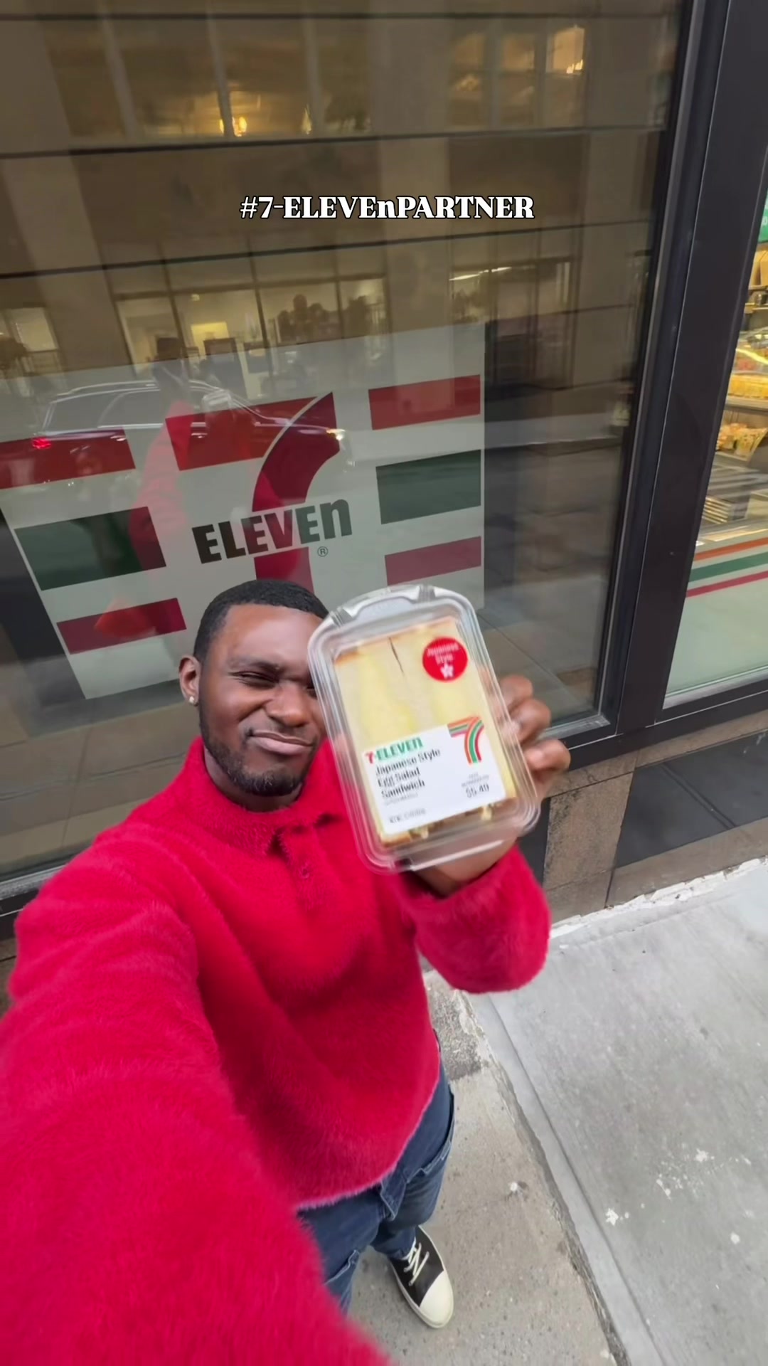 TikTok post by @tyshonlawrence for 7-Eleven. Caption reads: Trying 7-Eleven's Japan inspired egg salad....