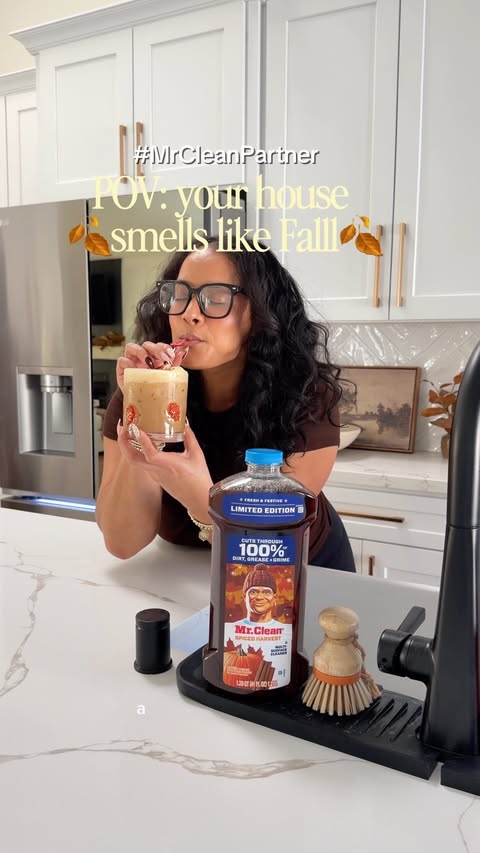 Instagram post by @homewithmel_ for Mr. Clean. Caption reads: #mrcleanpartner Cozy fall reset time 🍂☕️ I’m....